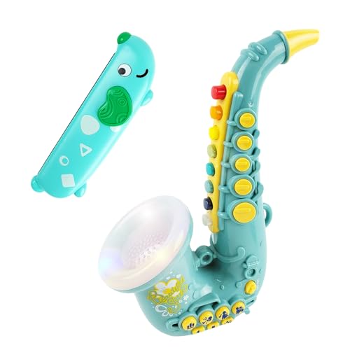 Saxophone avec lumière et son jouet harmonica vert amusant