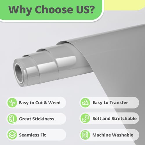 Image of HTVRONT Grey HTV Vinyl Roll - 12 inch x 10ft Grey Iron on Vinyl for All Cutter Machine & Silhouette Cameo, Heat Transfer Vinyl Rolls for t Shirts - Easy to Cut & Weed for Heat Vinyl Design