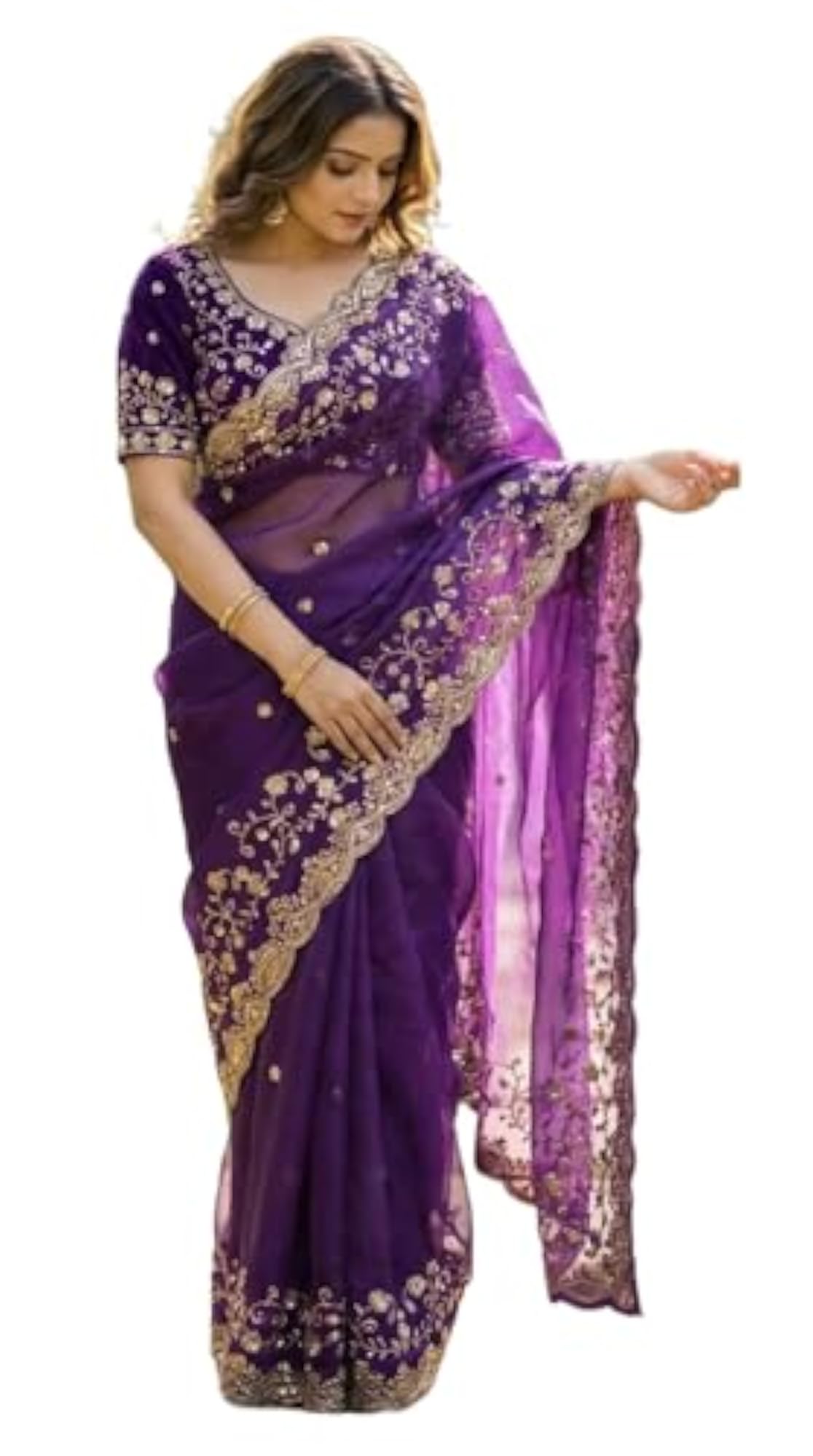 Premium Space Silk Saree with Golden Beads Work & Cutwork Border