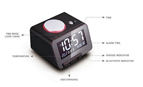 [Upgraded Version] Homtime Alarm Clock For Bedrooms With Bluetooth Speaker/2-Port Universal Usb Charger/Large Dimmable Lcd Screen/Thermometer/Snooze/Home/Office/Warranty-Black #TOP2