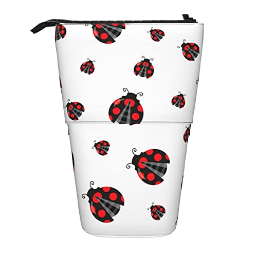 Lsjuee Estuche telescópico para lápices Ladybug Estuche para lápices de pie Bolsa organizadora de papelería, Estuche portátil para bolígrafos para Oficina Escuela Adolescentes Bolsas Niñas