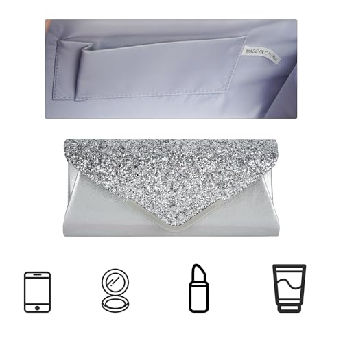 Image of Queena Womens Shiny Glitter Evening Clutch Envelope Handbag Chain Purse for Wedding Party Prom Gift for Mom Wife Girlfriend