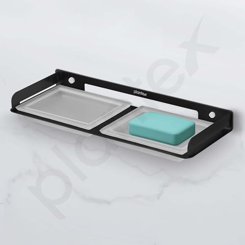 Image of Plantex Stainless Steel and Frosted Glass Double Soap Holder for Bathroom /Dual Soap Case /Soap Stand /Bathroom Accessories -(Black)