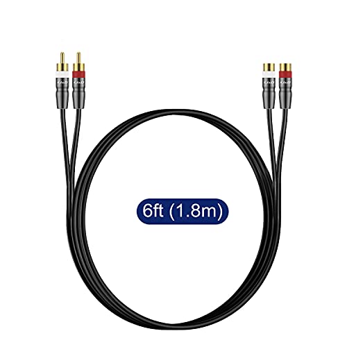 J&D 2 Rca Extension Cable Male To Female, Copper Shell Gold-Plated 2Rca Male To 2Rca Female Cable Stereo Audio Extender Cord Adapter, 6 Feet #TOP6