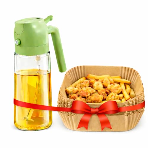 Image of Air Fryer Silicone Liner Set, Heat Resistant Non-Stick Baking Mat, Reusable Oil-Proof Cooking Basket for Air Fryers, Ovens, Microwaves and Steamers, Grey and Blue (Bottle+Fryer Combo)