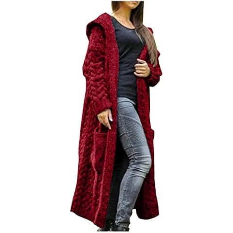 Womens Long Sleeve Cable Knit Chunky Cardigan with Pockets Solid Color Hooded Long Cardigan Cable Knit Sweater Outerwear Cover