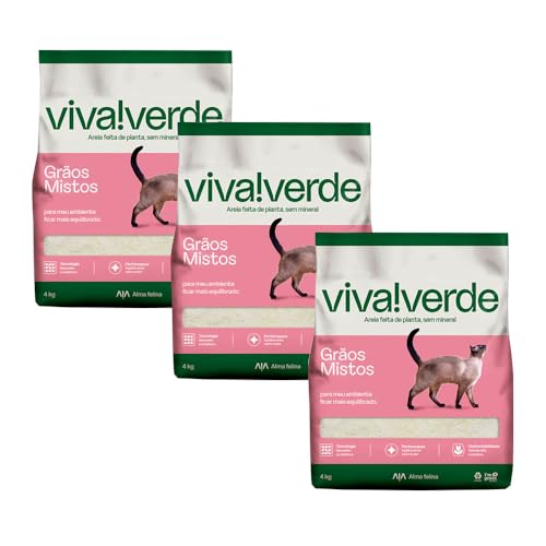 Kit 3 Areia Higiênica Biodegradável para Gatos Petfive / Viva Verde Vida Descomplicada 4kg