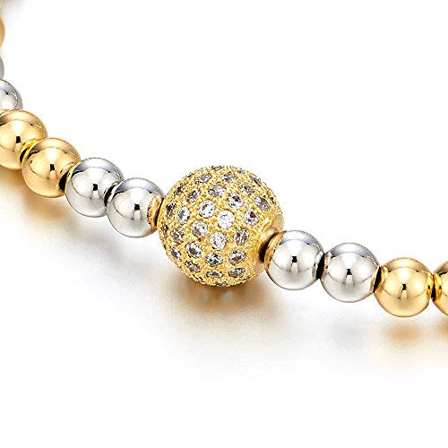 COOLSTEELANDBEYOND Beautiful Beads Bracelet for Women with Cubic Zirconia Ball2
