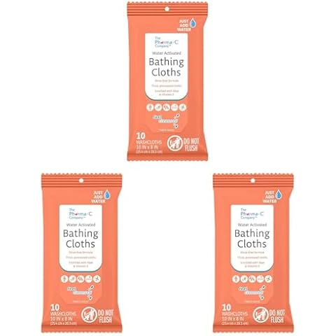 Pharma-C Water-Activated Bathing Cloths [10 cloths] – Rinse-Free XL Body Wipes for Adults. Pretreated Disposable Bath Wipe for Elderly, Hospice, Camping. MADE IN USA. (Pack of 3) Cover