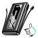 JKELAR Portable Charger Power Bank 50000mAh, 22.5W PD Fast Charging Battery Pack with Built-in USB-C/iOS Cables, Flashlight, Camping Travel Essential for iPhone 17/16/15, MacBook, Samsung - Ebony