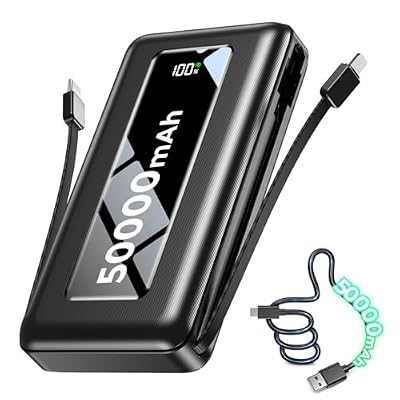 JKELAR Portable Charger Power Bank 50000mAh, 22.5W PD Fast Charging Battery Pack with Built-in USB-C/iOS Cables, Flashlight, Camping Travel Essential for iPhone 17/16/15, MacBook, Samsung - Ebony