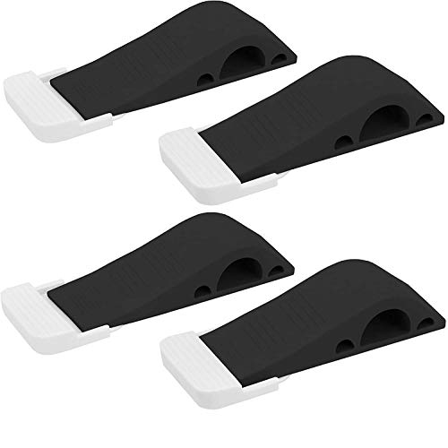Door Stopper Rubber Door Stop Wedge Security Door Stops with Door Holder Rubber Door Stoppers Works On All Floor Types and Carpet Heavy Duty Door Jam (4 Pack Black)