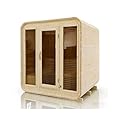 TaTalife 2-4 Person Outdoor Square Sauna, Canadian Hemlock Outdoor Sauna, 6 KW ETL Harvia Heater, Recliner, Porch,Waterprrof System, Double Reinforcement Relaxing Spa Experience
