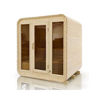 TaTalife 2-4 Person Outdoor Square Sauna, Canadian Hemlock Outdoor Sauna, 6 KW ETL Harvia Heater, Recliner, Porch,Waterprrof System, Double Reinforcement Relaxing Spa Experience