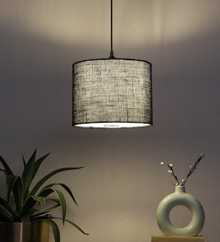 Image of Black Jute Color, Hanging /Pendant Drum Lamp Shade, Decorative Light Lamp for Living Room, Home, Bedroom, Home Decor Lightning /Silver Canopy -: Pack of 1 (10 * 8 Inches)