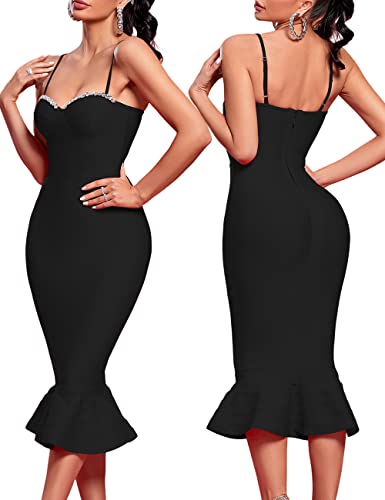 UONBOX Women's Mermaid Sleeveless Rhinestone Bodycon Dress Party Club Midi Bandage Dress2
