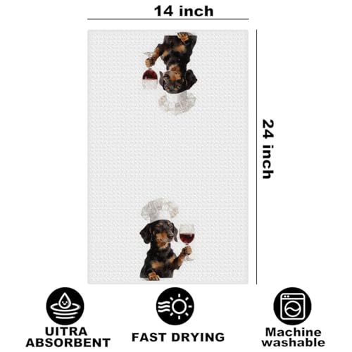 Image of Hanamiya Na Funny Dachshund Kitchen Towels with Wine Bottle Stopper 24x14 Inch, Dachshund Gifts Reusable Dish Towels for Kitchen Bars Decor, Wine Gift Weiner Dog Gifts for Women Men 1