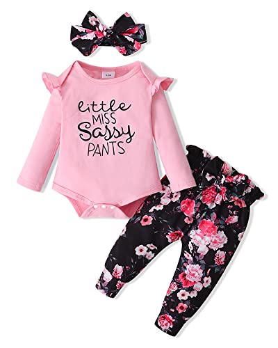 Image of Duduai Baby Girl Clothes 0-3 Months Infant Outfits Romper Ruffle Long Sleeve Top Pants Set Spring Newbron 0-3 Months Baby Girl Outfits
