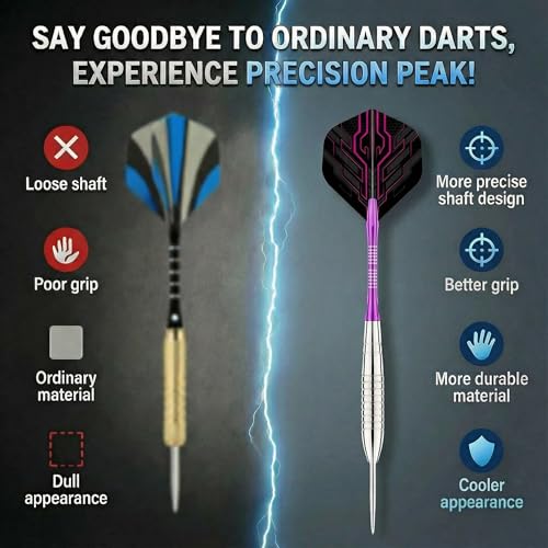 WayArrival 22g Steel Tip Darts Set - Premium Nickel Silver Barrels (Slimmer Than Brass) - Metal Tip Darts for Bristle Dartboard - High Grip, Pro Style - Includes Sharpener, 6 Extra Flights & Shafts