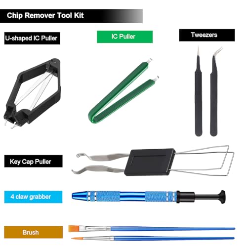 Youmile 10 Stück IC-Abzieher Chip-Entferner Werkzeug 4-Krallen-Abzieher Schalter-Abzieher Schlüsselkappen-Abzieher Spitzpinzette Ellbogenpinzette Flachölpinsel Feinölpinsel U-förmiger Auszieher