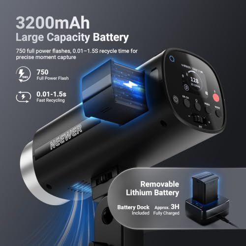 Image of NEEWER 200Ws 2.4G TTL Outdoor Strobe Flash Compatible with Godox, 1 /8000s HSS Portable Studio Photography Monolight with Modeling Light /3200mAh Battery /750 Flashes /1.5s Recycle, Q200