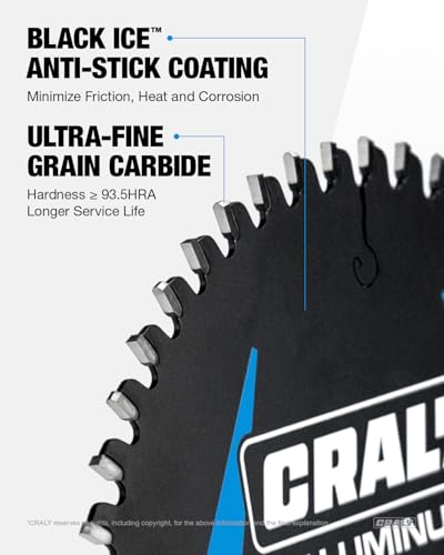 CRALY 5-1/2 Inch 50 Teeth Aluminum and Non-Ferrous Metal Cutting Circular Saw Blade, 10 mm Arbor, Carbide Tipped, Thin Kerf, Black Ice™ Coating, for Thin Aluminum, Plastic, Composite(C05550AL-B)