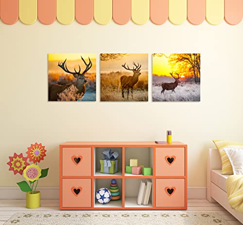 Canwalls Art Lucky Deer Wall Decor Elk Head Safari Animals Decorations Sunset Nature Landscape Paintings For Country Bedroom #TOP6