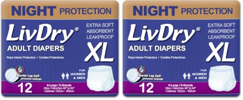 Image of LivDry XL Overnight Adult Diapers for Women and Men, Incontinence Underwear, X-Large, 24-Pack