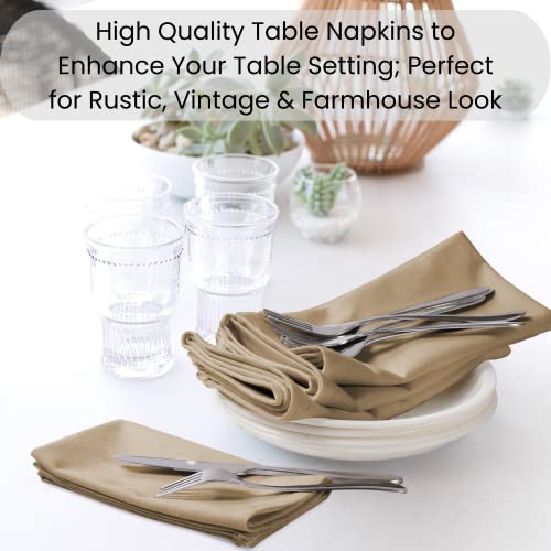 Dine N Decor Set Of 12 Cloth Dinner Napkins 100% Cotton - Soft Durable Washable - Ideal For Farmhouse Party Weddings Christmas Easter - Perfect Everyday Use Table Linen Cloth Napkins Beige 17X17 #TOP4