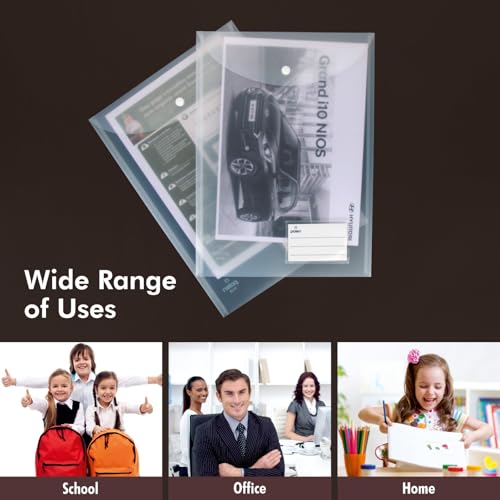 Image of POLEN 12 Pcs Vertical Transparent Button Bag,Folder with 40 Microns Poly Plastic File Folders-FS Letter Size,Snap Closure,Waterproof and Organizer Bags for School,College,Office and Etc.(White)