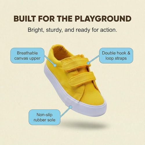 EMMA NEW YORK Toddler Sneakers Canvas Toddler Shoes for Girls and Boys, Hook and Loop Kid Sneaker (Banana, 10)