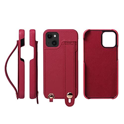 iPhone13 mini ケース Handy ハードケース PUレザー 耐衝撃 スタンド機能 ハンディベルト ハンドメイド ストラップホール ストラップリング カードポケット 赤 スカーレット レッド H6-13Mini-Red