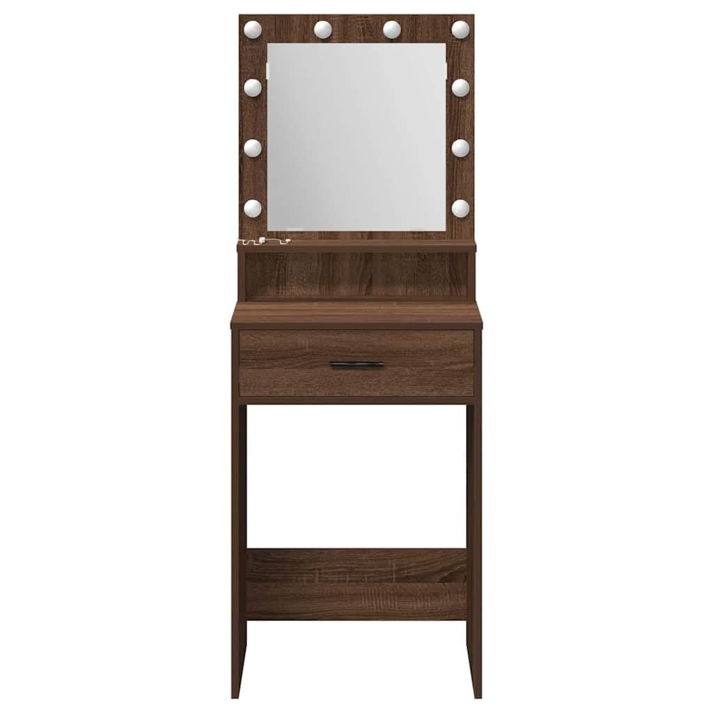 Schminktisch Braun Eichen-Optik Holzwerkstoff 50 x 41 x 135 cm mit LED Beleuchtung, Stauraum und Schublade für Schlafzimmer, Makeup, Pflege, Organizer und Ankleidezimmer
