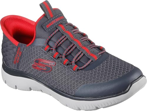Skechers Tenis Summits High Range para niño, Tela de Color carbón sintético con Ribete Rojo, 11 UK Child