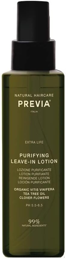 PREVIA Purifying Leave-In Hair Lotion - Gentle Anti-Dandruff Lotion For Daily Use, Detoxifies and Rebalances Dry Hair and Scalp Tissue, Natural Tea Tree Oil and Clover Extract (3.38 Oz)