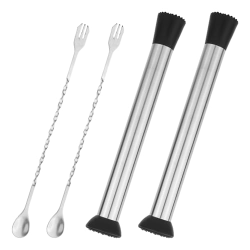 2pcs Stainless Steel Muddler, 10.04in Double Heads Muddler Smasher Tools with Stirring Mixing Spoon Durable Bar Masher Accessories Supplies for Cocktail Mojito Fruit Drinks Lemonade