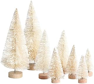 8 Pcs Mini White Christmas Tree Table Decoration, Table Top Christmas Tree with Wooden Bases Bottle Brush Tree Winter Xmas Tree Tabletop Ornaments for Holiday Party Home Decor