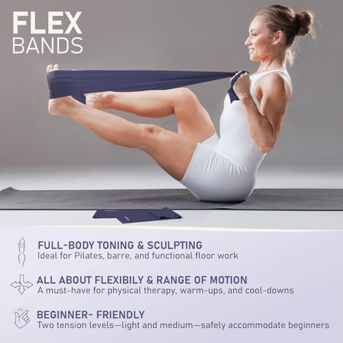 PhysKcal Pilates Ring Set, 15-Inch Pilates Ringe mit 1x Core Ball, 3X Widerstandsschlaufe und 2X Flexband, Mat-Pilates-Grundausstattung für zu Hause– Marineblau