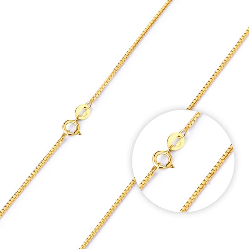 14K Solid Yellow Gold Box Chain Necklace for Women, Available in 0.6mm/1mm Widths and 16-30 Inch Lengths3