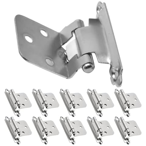 Unlorspy 10 Pcs Brushed Nickel 1/2" Overlay Hinges Silver Nickel Self Closing Kitchen Cabinet Hinges with Screws for Cupboard/ Furniture Doors Cover