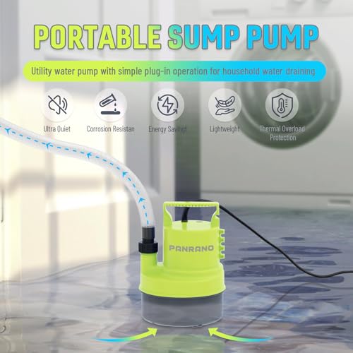 Image of 1 /3 HP Submersible Water Pump 2000 GPH Portable Small Sump Pump For Pool Cover, Basements, Puddles, Gardens Ponds With 16.4 Ft Power Cord and Hose Adapters, Yellow