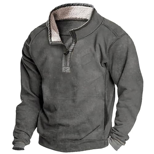 Men's Vintage Quarter Zip Sweatshirt,Long Sleeve Stand Collar Outdoor Casual Tops,Fall Workout Jackets with Pocket3