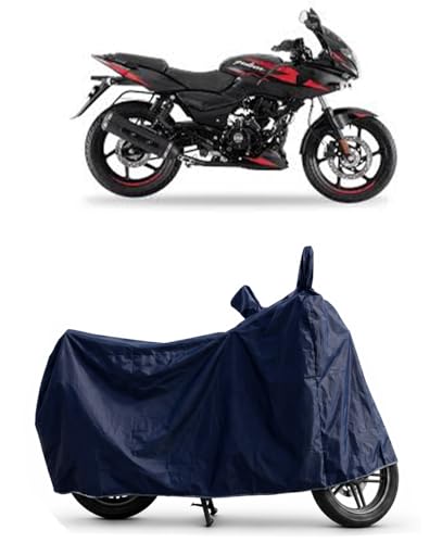 Image of Shield Heavy Duty Bike Cover for Bajaj Pulsar 220f | All-Season, Tear-Proof Fabric | with Side Mirror Pocket & Buckle Belt | Bajaj Pulsar 220f Bike Cover (Blue)