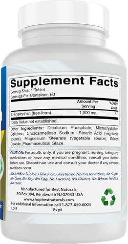 Best Naturals L-Tryptophan 1000mg Tablets
