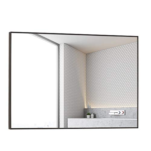Espejo de baño, Reborde de Metal de Aluminio, Espejo de Pared con Marco, Espejo de vanidad Lateral Estrecho Rectangular (Color : Negro, Tamaño : 50 * 70cm)