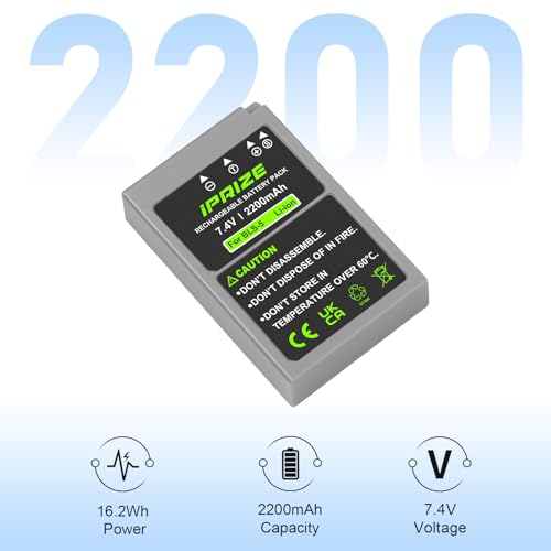 iPrize 2X BLS-5 / BLS-50 2200mAh y Cargador para Olympus OM-D E-M10 Mark II/III/IV, Pen E-P3, Pen E-PL1, Pen E-PL8, Pen E-PM1, Pen E-PM2, Stylus 1 - imagen 2