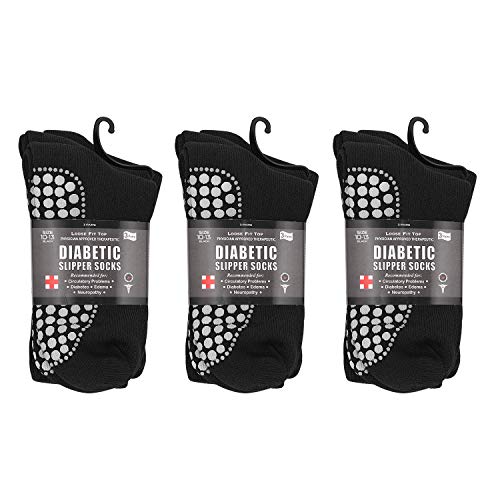 Diabetic Socks Unisex - Men's and Women Non Skid Hospital Loose Fitting Design, Physician Approved Slipper Socks with Gripper Bottoms 9 Pack Gripper Socks (Black - Skid 2, 10-13)