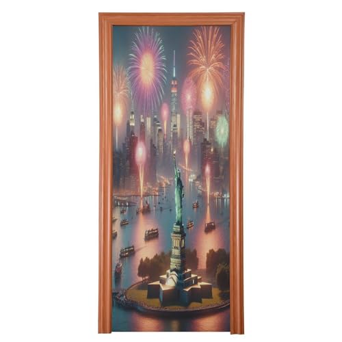 FLildon Statue of Liberty Independence Day Door Cover Decoration, 4th of July Party Accessory Porch Decor for Festive Ornament Room Door Covers 32 x 79 Inch