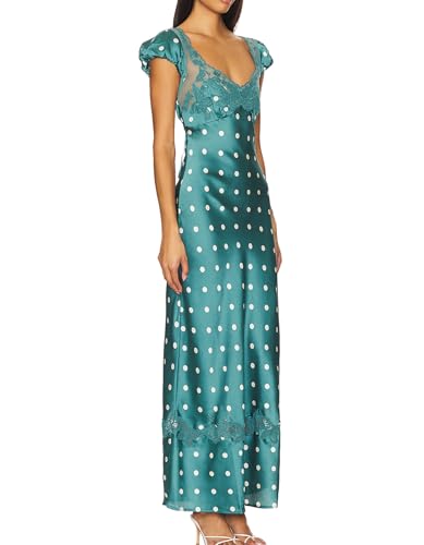 Image of Women Sexy Lace Patchwork Mesh Dress Floral Print Cutout Sweetheart Neck Backless Slit Summer Maxi Dress