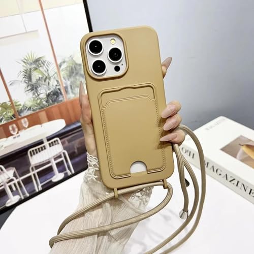 Étui à bandoulière pour iPhone 11 kaki avec porte-cartes et cordon